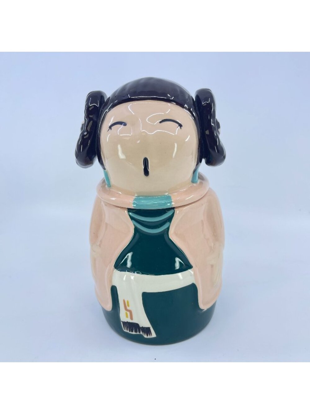vtg storyteller arts ceramic canister featuring handpainted navajo storyteller